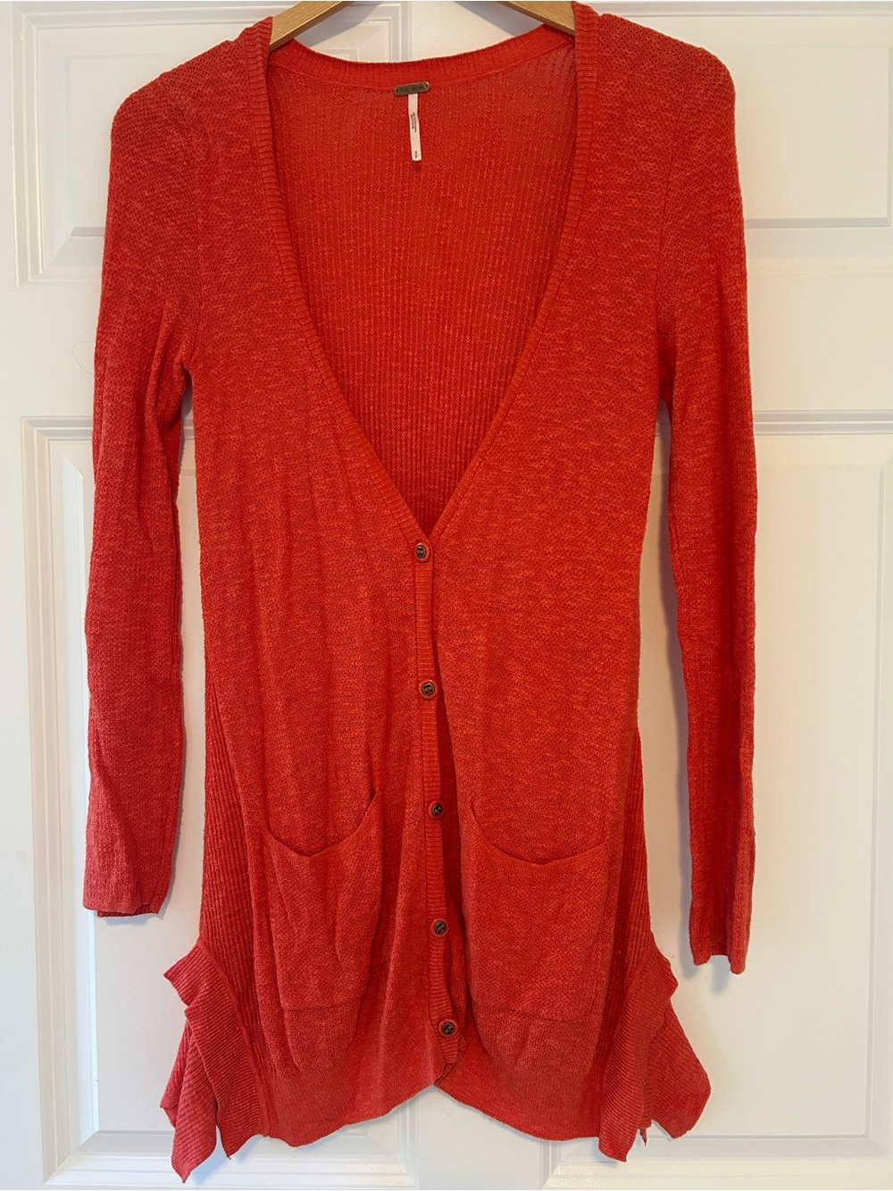 Free People Red-Orange Lightweight Button-Front Cardigan Sweater